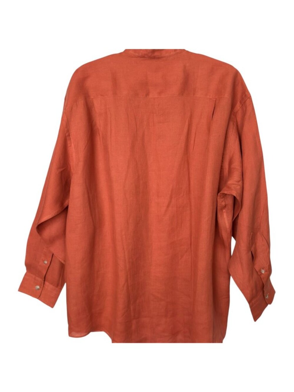 Paul Fredrick Mens 16-1/2 Mandarin Collar Long Sleeve Linen Shirt Rust Orange US - Picture 8 of 16